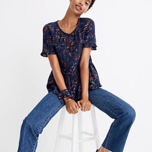 Madewell Silk Stanza Ruffle Hem Peplum Top
